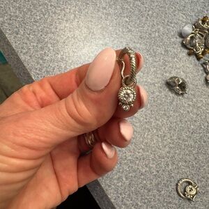 Judith Ripka Silver Hoop Earrings with Pink Enamel and Crystal Drop